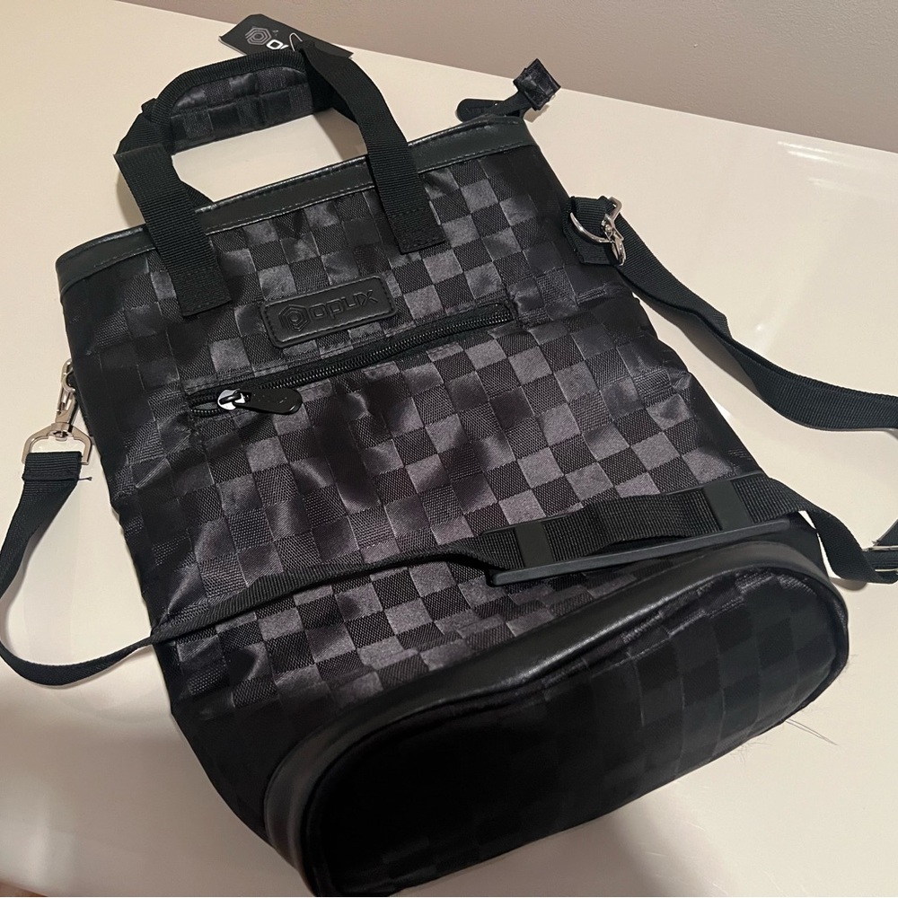 Opux Black Checkered Tote Bag